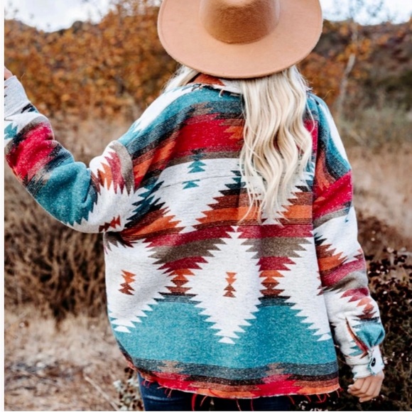 Aztec Yellowstone Distressed Shacket - Picture 2 of 3